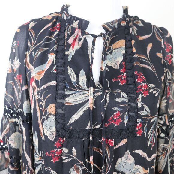 Anthropologie Maeve Size XS Odette Peasant Blouse Floral Print Black - Picture 8 of 11